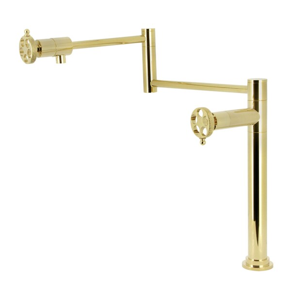 Kingston Brass Deck Mount Pot Filler Faucet with Knurled Handle, Polished Brass KS4702RKX - main