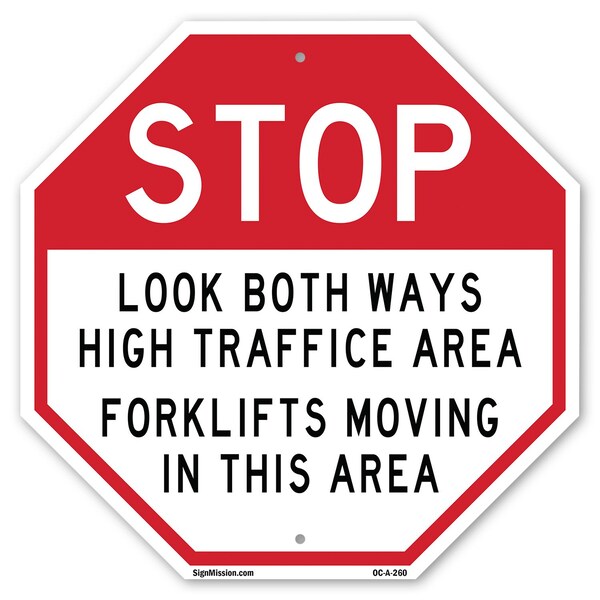 Signmission Stop Look Both Ways High Traffic Ar, 10 Inch X 10 Inch, Plastic Sign OC-P-10-260 - main