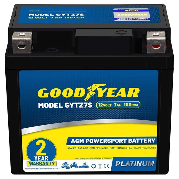 Goodyear GYTZ7S - 12 Volt 7 AH, 130 CCA, Rechargeable High-Performance, SLA - AGM Battery GY4146016 - main