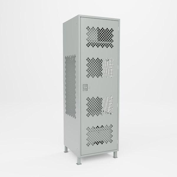 Pucel Athletic Gear Locker, 24inW x 72inH x 24inD, 2 Drawers, Perforated Door, Top Cabinet, 4inLegs, Gray GL-2472-24-DR2-DTL - main