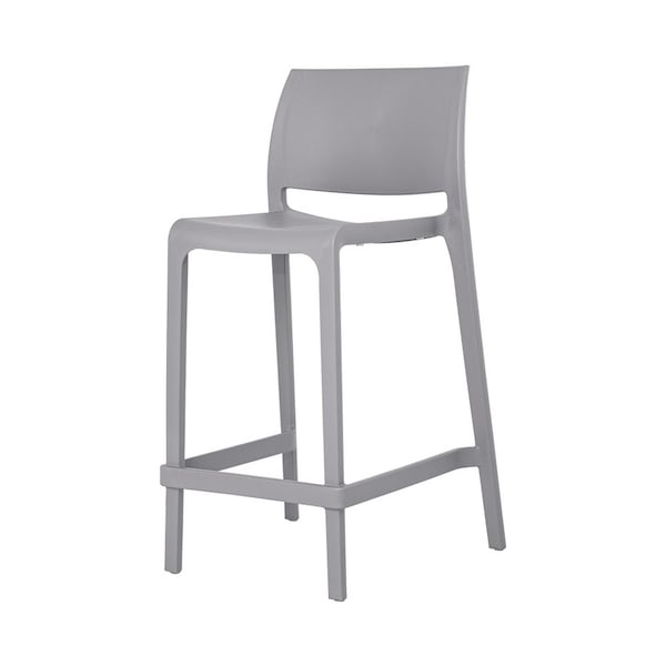 Homeroots Set of Four 26" Gray Heavy Duty Plastic Low Back Outdoor Counter Height Bar Chairs 565368 - main