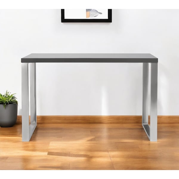 Homeroots 47" Gray and Silver Wood and Stainless Steel Sled Writing Desk 556634 - main