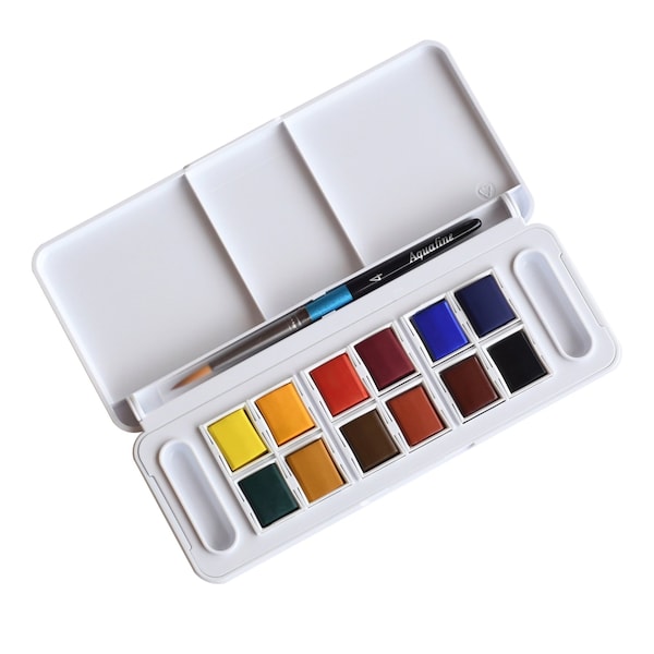 Daler-Rowney Aquafine Watercolor Paint Half Pan Travel Set, Assorted Colors, 12-Piece Set D131900001 - main