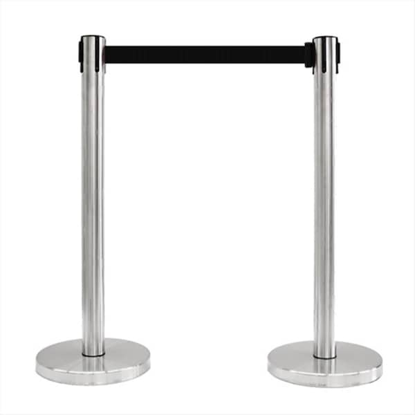 Captain Cold 12 in. Flat Base Satin Stainless Post Retractable Belt Stanchion - 6.5 ft. Black belt CA2179739 - main