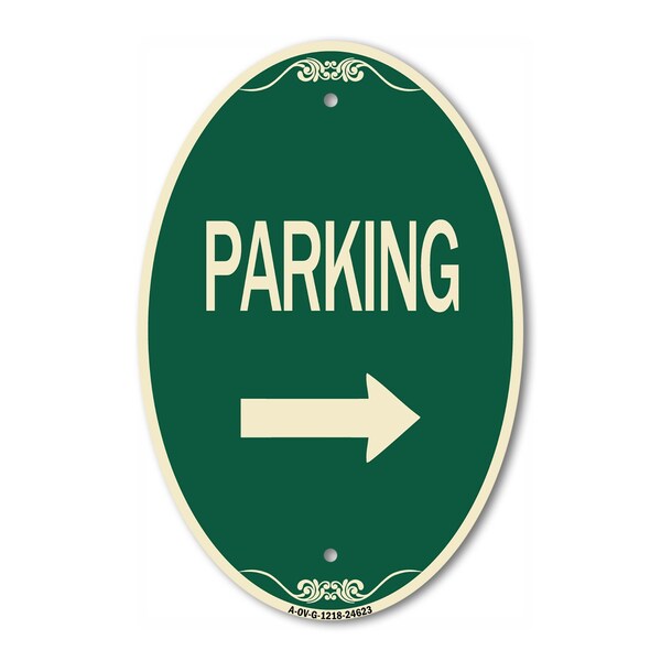Signmission Parking With Right Arrow, 12 Inch X 18 Inch Architectural Oval, Heavy Gauge Aluminum A-OV-G-1218-24623 - main