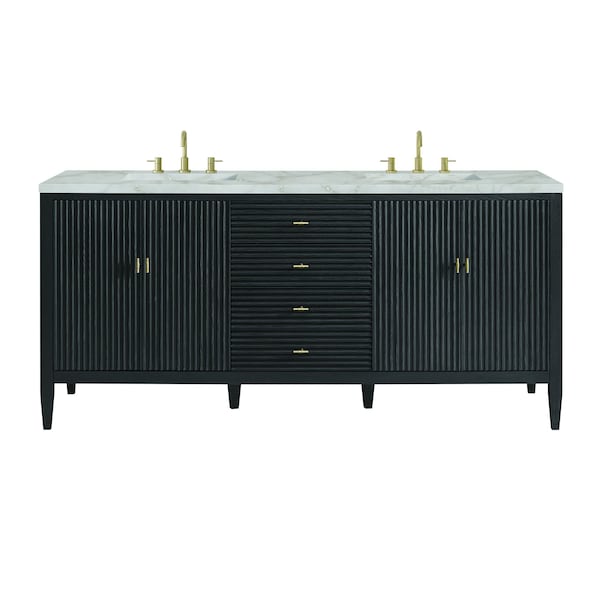 James Martin Vanities Myrrin 72'' D Vanity, Carbon Oak w/ Victorian Sil Silestone Top w/FreePower Wireless Charger 485-V72-CBO-FVSL - main