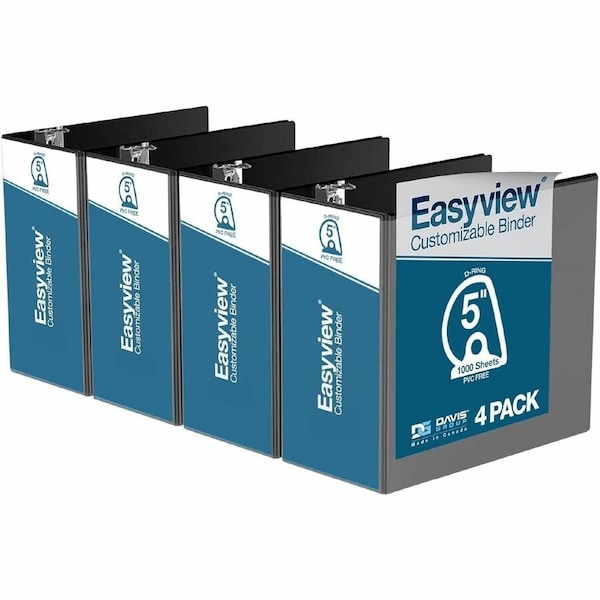 Davis Group Easyview Premium, Angle D Ring, Customizable, View Binder, (Black, 5"), PK4 8407-01-04 - main