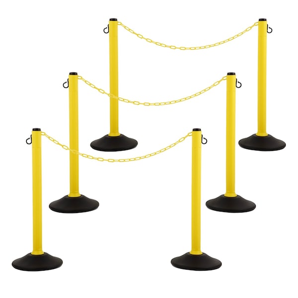 Us Weight ChainBoss Outdoor/Indoor Stanchion with 10 ft of Yellow Plastic Chain - Fillable Base, 6PK U2204YCPK6 - main
