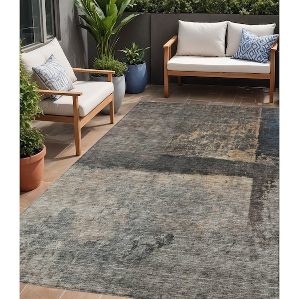 Homeroots 5' X 8' Coffee Black And Beige Abstract Washable Indoor Outdoor Area Rug 606087 - main