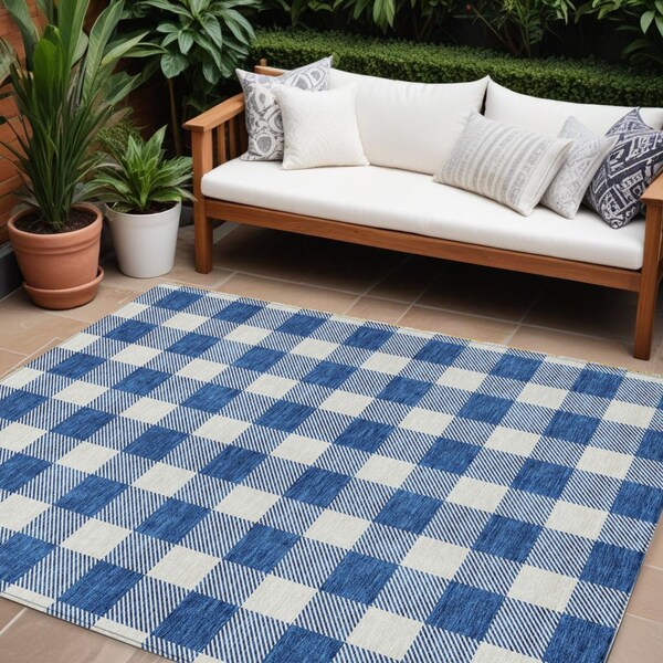 Homeroots 8' X 10' Navy Blue And Gray Plaid Washable Indoor Outdoor Area Rug 595412 - main