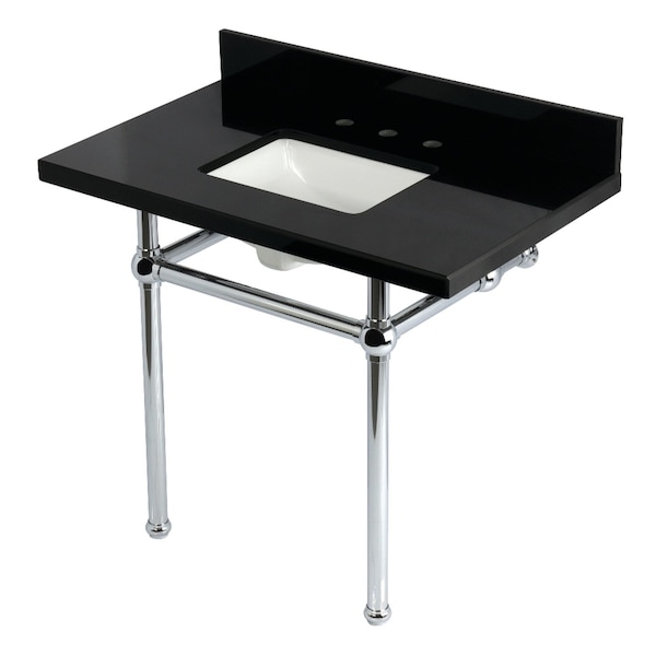 Kingston Brass 36" Black Granite Console Sink with Brass Legs, 8-Inch, 3-Hole, Black Granite/Polished Chrome KVPK3630KBSQ1 - main