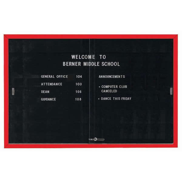 Aarco Enclosed Directory Board w/ Al Frame Sliding Doors, Black Felt, Powder Coated Red, 48''Hx72''W SDC4872R - main