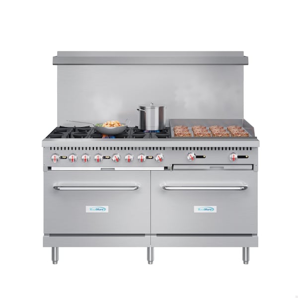 Koolmore 60 in. 6 Burner Commercial Natural Gas Range with 24 in. Griddle in Stainless-Steel KM-CRG60-NG - main