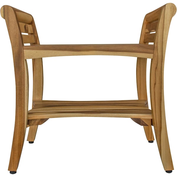Homeroots 24" Natural Solid Teak Wood Shower Bench With Handles 376719 - main