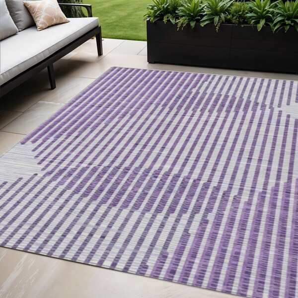 Homeroots 5' X 8' Purple Gray And Ivory Geometric Washable Indoor Outdoor Area Rug 597656 - main