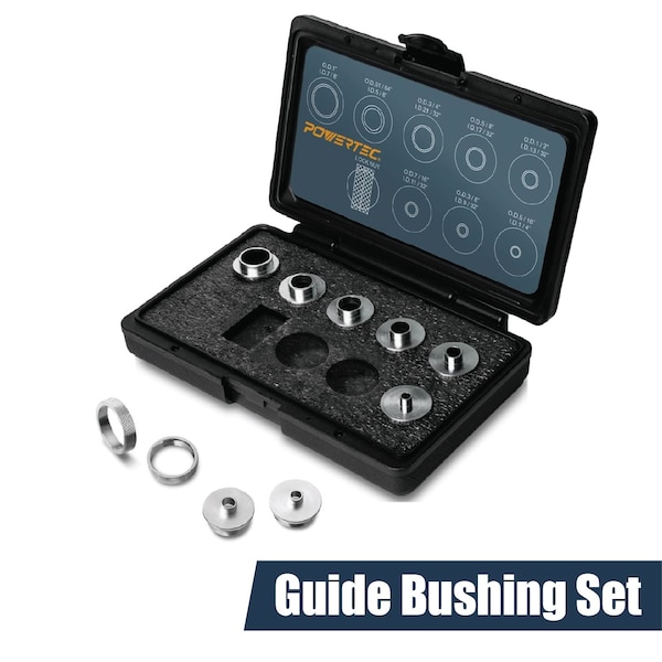 Powertec 10 Pcs Router Bushing Guide Set with Storage Case, Size 5/16" to 1" Router Inlay Kit 71051 - main