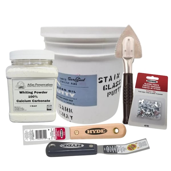 Sarco Putty DARK GRAY Stained Glass Window Glazing Large Set. Includes: Gallon Window Glazing Putty, Quart Whit SSLSG - main