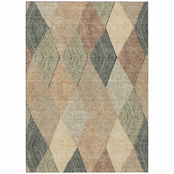 Homeroots 9' X 12' Brown Gold And Taupe Argyle Washable Indoor Outdoor Area Rug 613709 - main