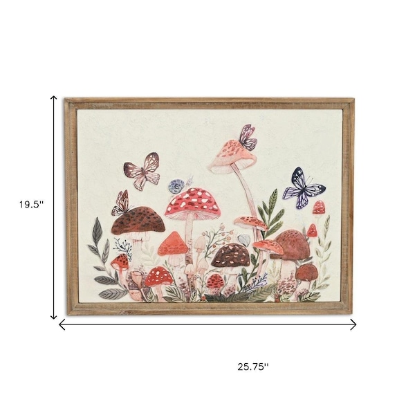 Homeroots 20" X 26" Natural And White Butterflies and Mushrooms Metal Framed Art 634379 - main