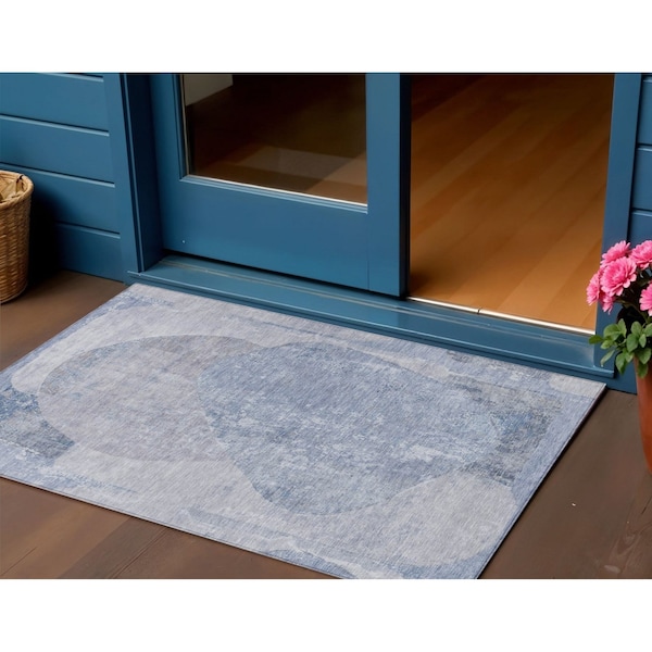 Homeroots 3' X 5' Sky Blue And Denim Blue Abstract Washable Indoor Outdoor Area Rug 615710 - main