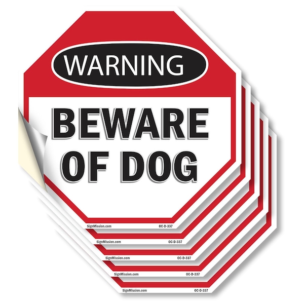 Signmission Warning Beware of Dog, 4 inch X 4 inch, Vinyl Decal, 5PK OC-D-5PACK-4-337 - main