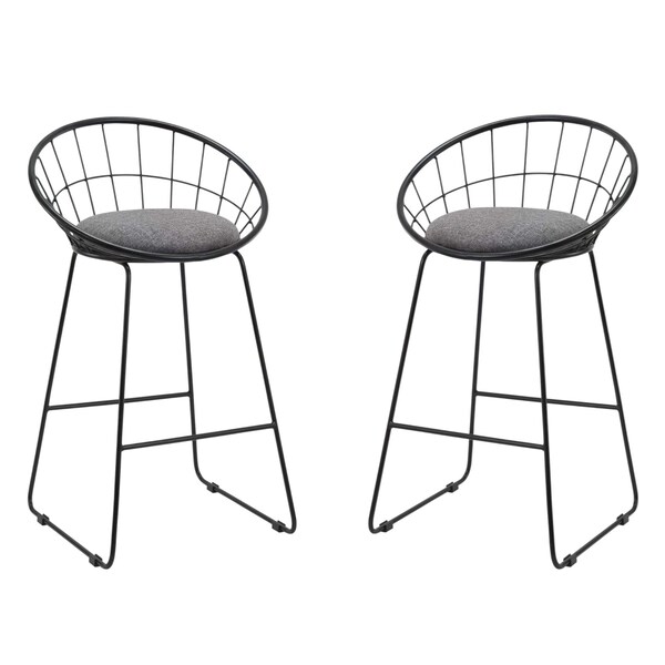 Homeroots Set of Two 26" Gray and Black Fabric and Metal Low Back Counter Height Bar Chairs, 2PK 555115 - main