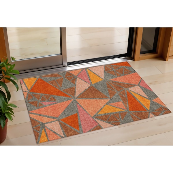 Homeroots 3' X 5' Rust Gray And Pink Geometric Washable Indoor Outdoor Area Rug 600390 - main