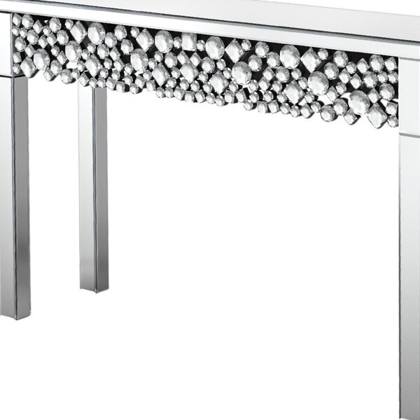 Homeroots 47" Silver Mirrored Glass Faux Crystal Bling Console Table 568864 - main