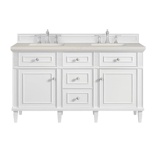 James Martin Vanities Lorelai 60" Double Vanity, Bright White, w/ 3 CM Siberian Silestone Top 424-V60D-BW-3SFR - main