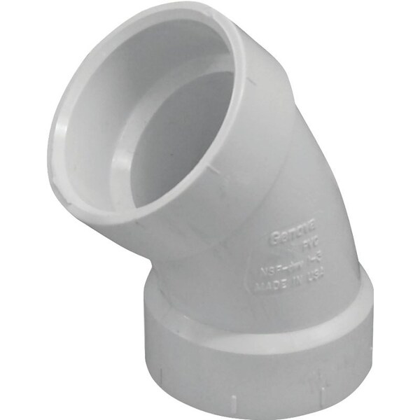 Genova CANPLAS Sanitary Pipe Elbow, 2 in, Hub, 45 deg Angle, PVC, White 192502 - main