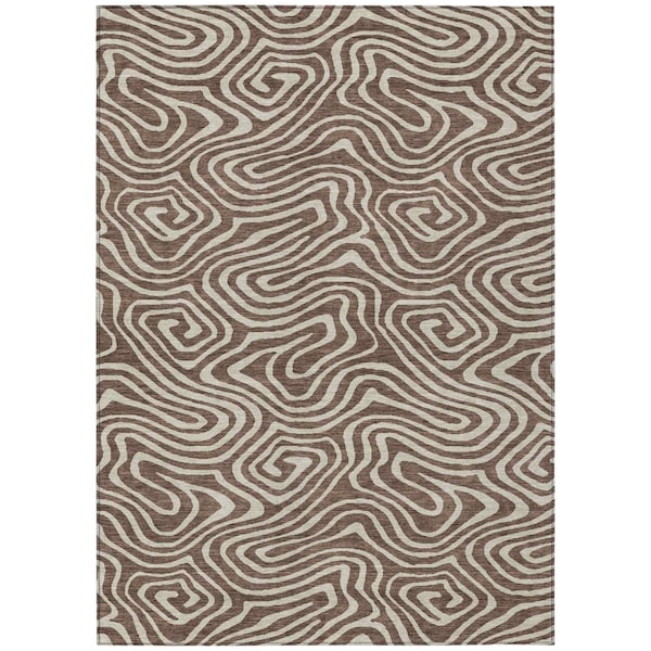 Homeroots 3' X 5' Brown And Beige Abstract Washable Indoor Outdoor Area Rug 598956 - main