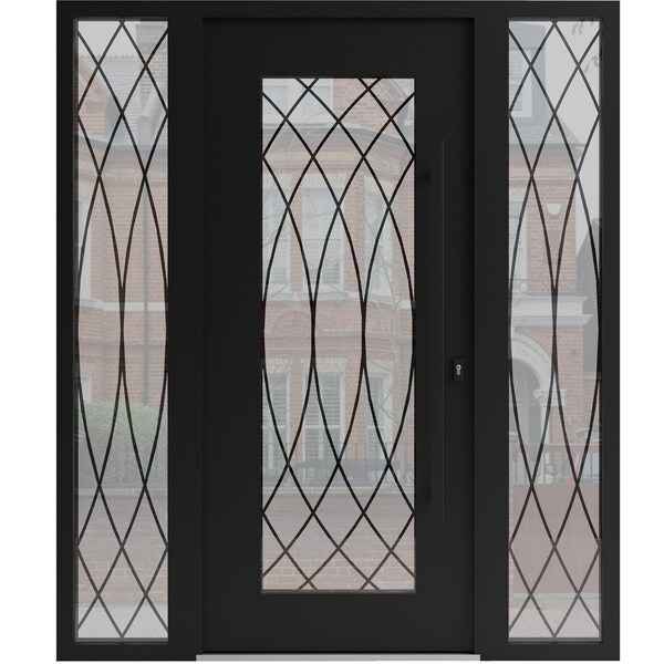 Vdomdoors Aluminum Door Iron 1600 Black Entry Steel Metal Classic Painted 60 x 80 (12+36+12 x 80)-Left Inswin IRON1600EXD-BLK-W12+36+12xH80-LH-I - main