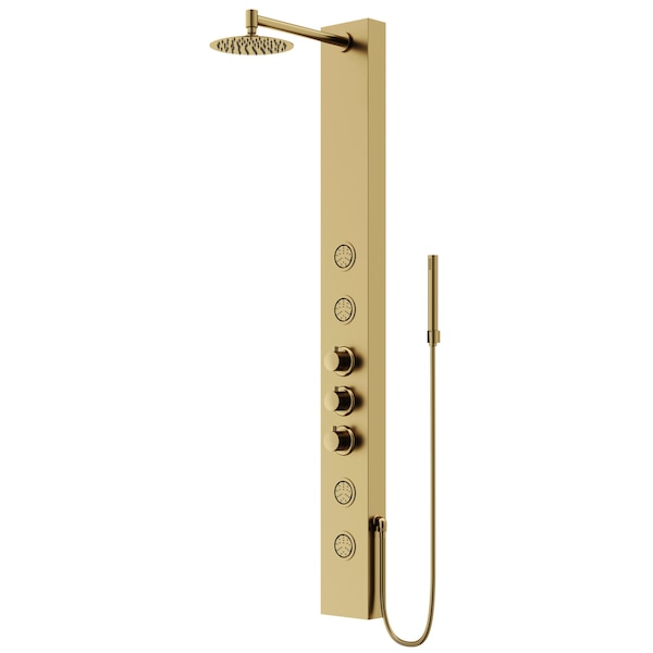 Vigo 59 in. H x 6 in. W 4-Jet Shower Panel System with Round Head and Hand Shower Wand in Brushed Gold VG08013MG - main