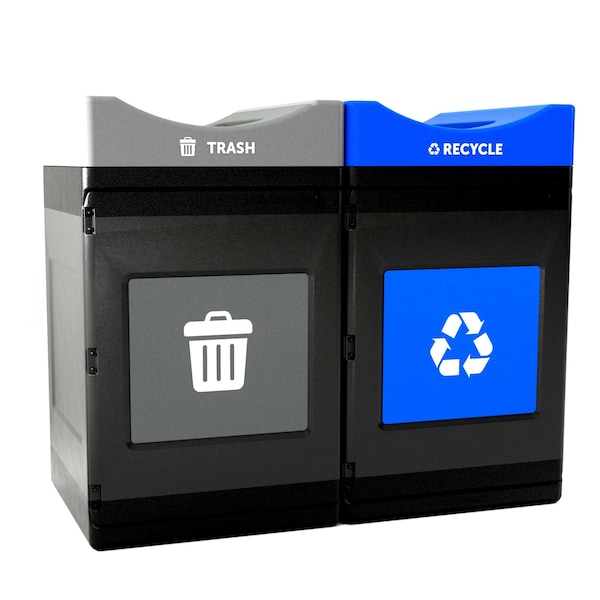 Commercial Zone Products Avante Series Dual Stream Black Trash/Recycling 55 Gallon Containers w/Open Top 787201MSA - main