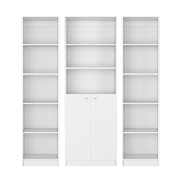 Homeroots Set of Three White Wood Five Tier Modular Bookcase with Two Doors, 3PK 546618 - main