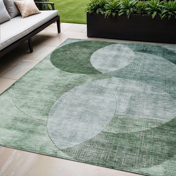 Homeroots 5' X 8' Mint Green And Fern Green Geometric Washable Indoor Outdoor Area Rug 604942 - main