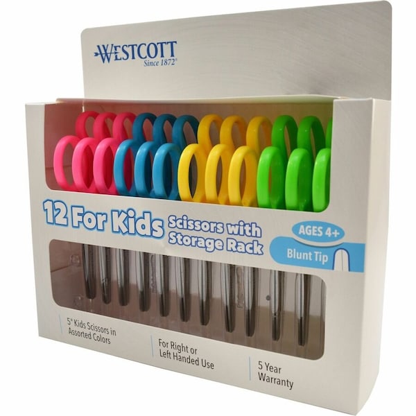 Westcott For Kids Scissors Teacher's Pack, Rounded Tip, 5" Long, 1.75" Cut Length, Straight Assorted, PK12 13140 - main