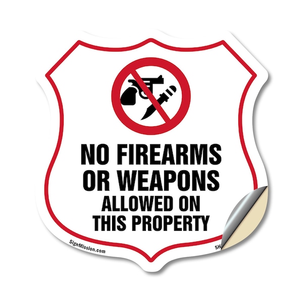 Signmission No Guns Shield Sign No Firearms Or Weapo, 18 Inch X 18 Inch, Vinyl Decal SHI-D-18-395 - main