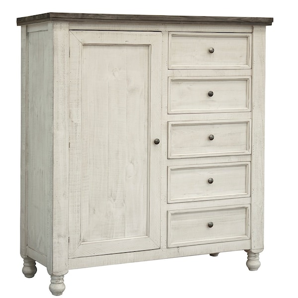 Homeroots 55" Gray and Ivory Solid Wood Five Drawer Gentlemans Chest 524570 - main