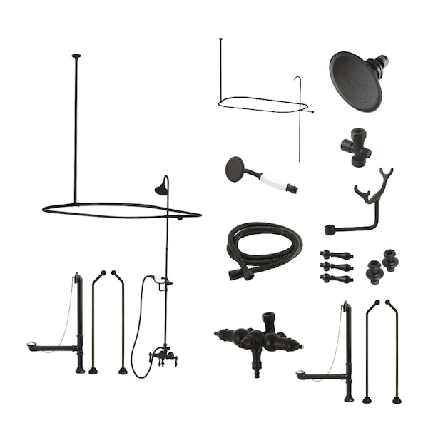 Kingston Brass Three-Handle 2-Hole Tub Wall Mount Clawfoot Tub Faucet Package w/ Shower Enclosure and Hand Shower CCK3180AL - main