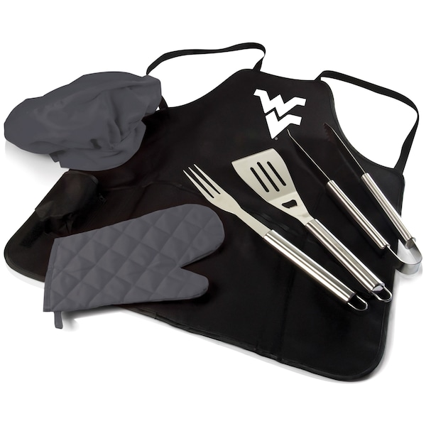 Picnic Time Family Of Brands NCAA West Virginia Mountaineers BBQ Apron Tote Pro Grill Set, Heavy Duty BBQ Apron For Men 635-88-179-834-0 - main