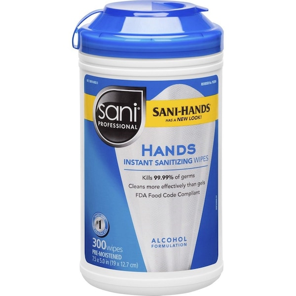 Sani Professional Hands Instant Sanitizing Wipes, 7 1/2 x 5, 300/Canister P92084 - main