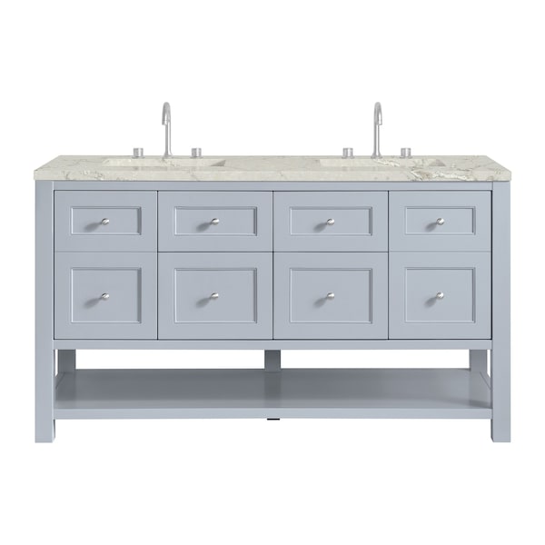 James Martin Vanities Breckenridge 60 in. Double Vanity, Serenity Blue, w/ 3 CM Victorian Silver Quartz Top 330-V60D-SRB-3VSL - main