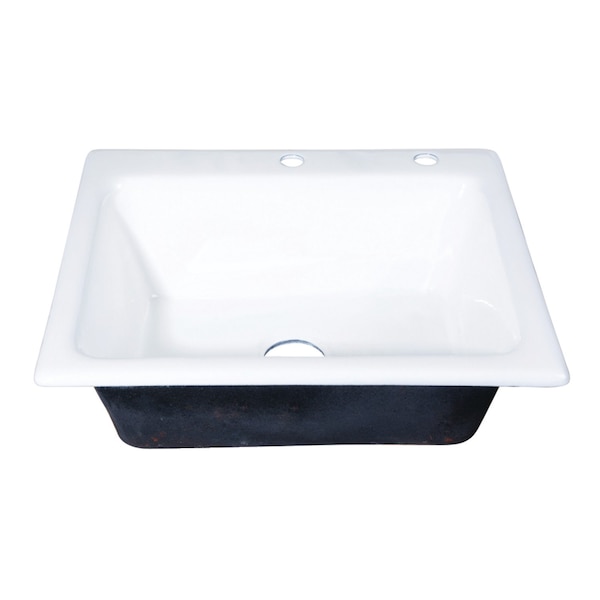 Kingston Brass 25" Cast Iron Self-Rimming Single Bowl Drop-In Kitchen Sink, 2-Hole, White GT252292 - main