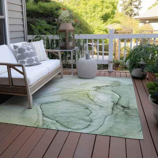 Homeroots 10' X 14' Green Abstract Washable Non Skid Indoor Outdoor Area Rug 559387 - main