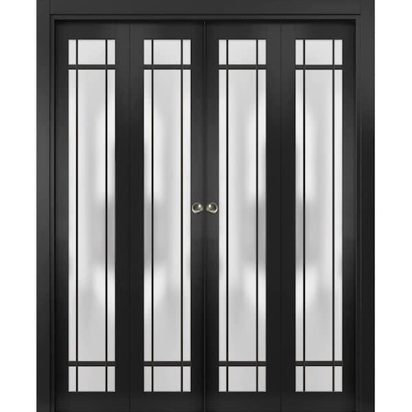 Sartodoors Sliding Closet Double Bi-fold Doors Planum 2112 Black Solid Core Modern Interior PLANUM2112DBF-BLK-96 x 80 (4* 24x80) - main