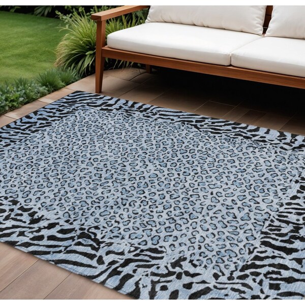 Homeroots 9' X 12' Blue Animal Print Washable Indoor Outdoor Area Rug 607642 - main