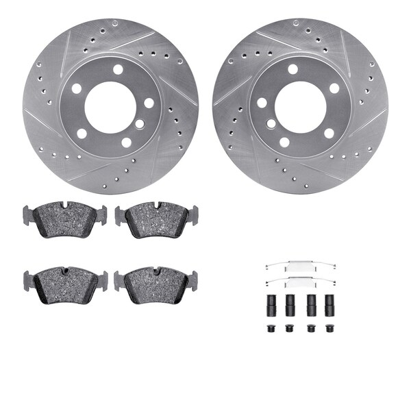 Dynamic Friction Co DFC Rotors-Drilled & Slotted-Silver w/ EURO 5000 Ceramic Brake Pads Incl Hdw 7612-31025 - main