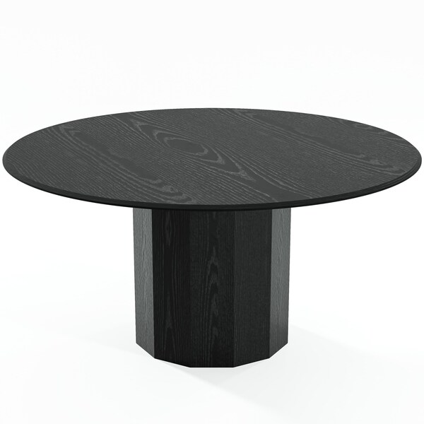 Homeroots 60" Black Solid Wood Pedestal Base Round Top Dining Table 721057 - main