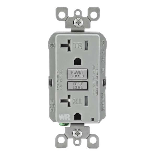 Leviton Self-Test GFCI Receptacle, Tamper Resistant Duplex, 20 Amp, 125 Volt, 5-20R NEMA GFWT2-GY - main
